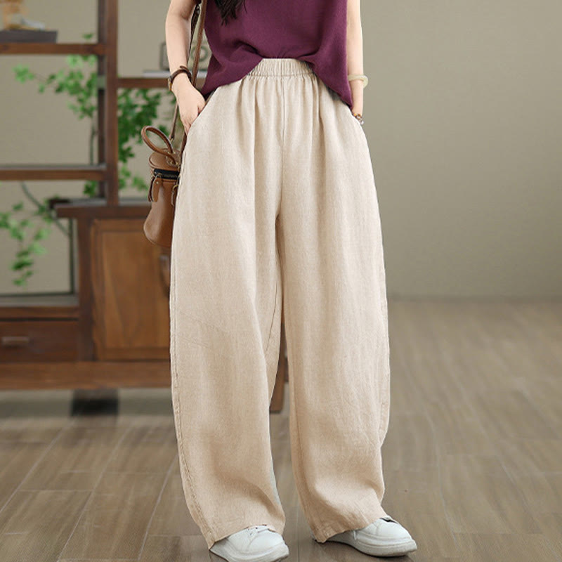 Pantalones casuales de algodón liso con bolsillos para mujer de Buddha Stones - image 15