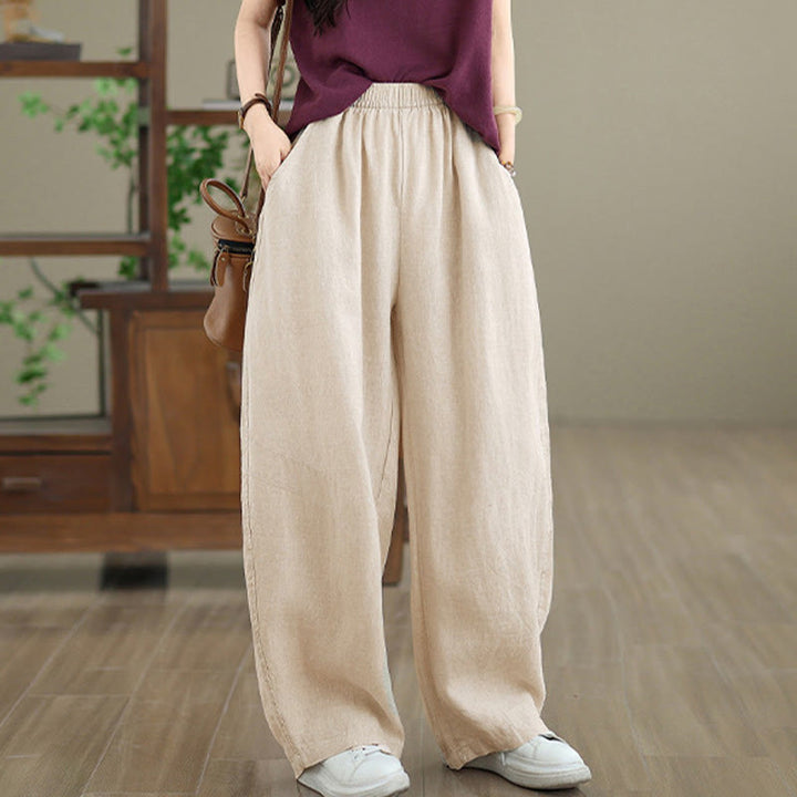 Pantalones casuales de algodón liso con bolsillos para mujer de Buddha Stones - image 15