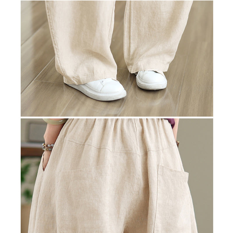 Pantalones casuales de algodón liso con bolsillos para mujer de Buddha Stones - image 16