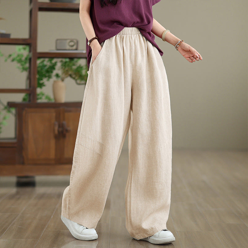 Pantalones casuales de algodón liso con bolsillos para mujer de Buddha Stones - image 16