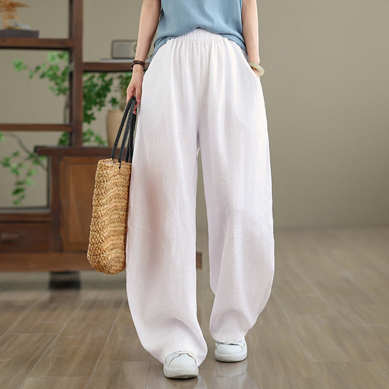 Pantalones casuales de algodón liso con bolsillos para mujer de Buddha Stones - image 23