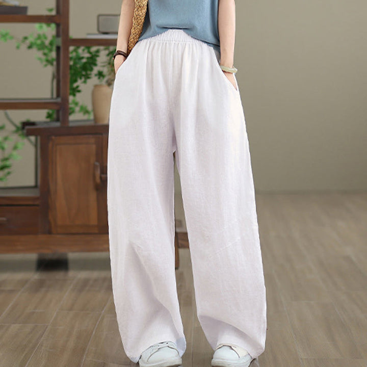 Pantalones casuales de algodón liso con bolsillos para mujer de Buddha Stones - image 24