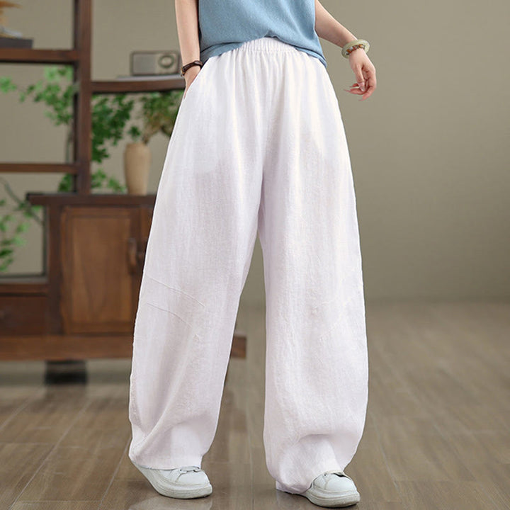 Pantalones casuales de algodón liso con bolsillos para mujer de Buddha Stones - Blanco - US12, UK/AU16, EU44 (3XL) - image 19