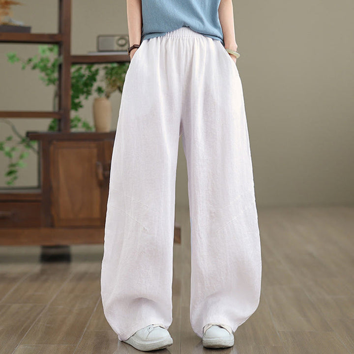 Pantalones casuales de algodón liso con bolsillos para mujer de Buddha Stones - image 21