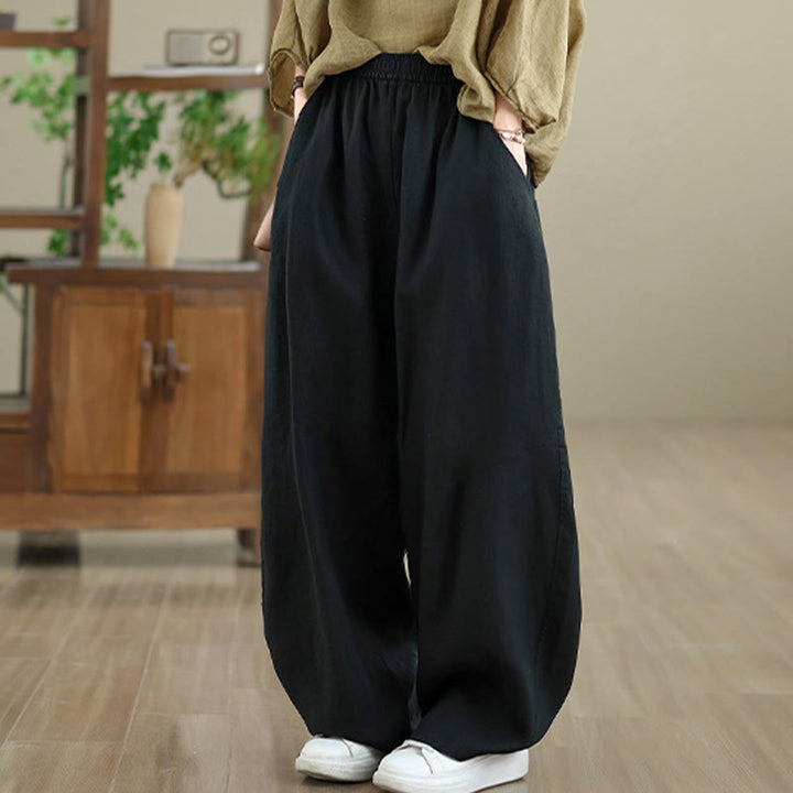 Pantalones casuales de algodón liso con bolsillos para mujer de Buddha Stones - image 25