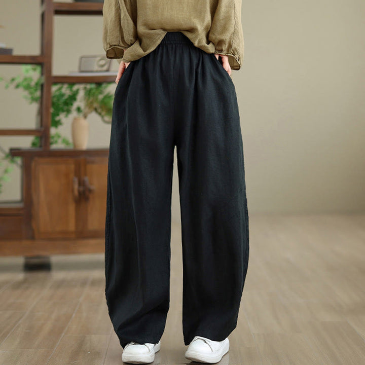 Pantalones casuales de algodón liso con bolsillos para mujer de Buddha Stones - image 29