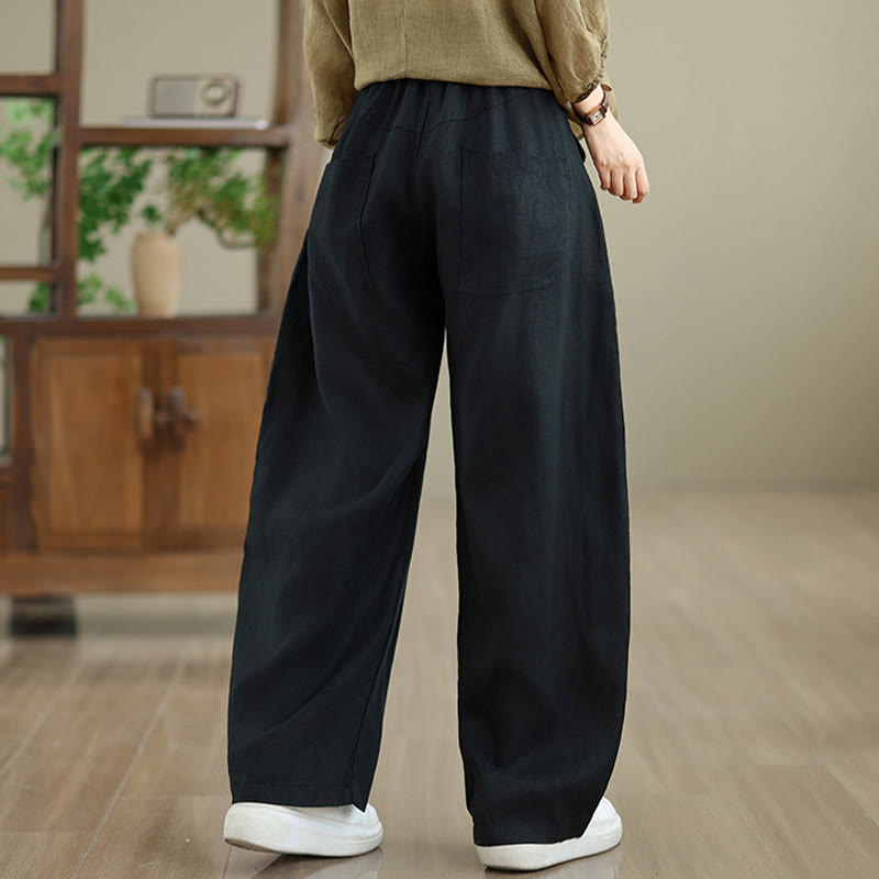 Pantalones casuales de algodón liso con bolsillos para mujer de Buddha Stones - image 29