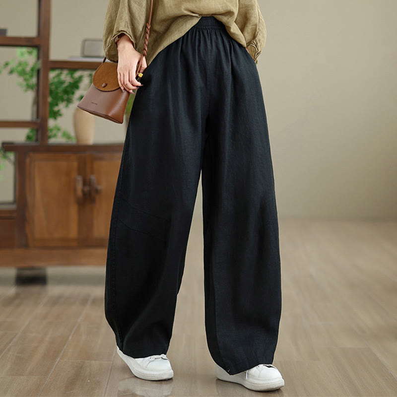 Pantalones casuales de algodón liso con bolsillos para mujer de Buddha Stones - image 26