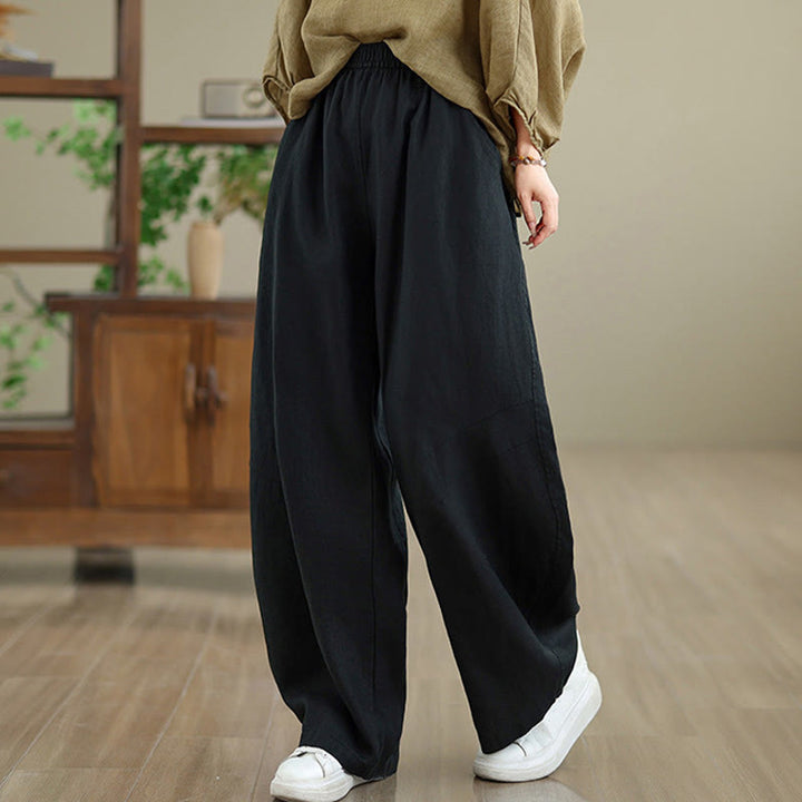Pantalones casuales de algodón liso con bolsillos para mujer de Buddha Stones - image 27