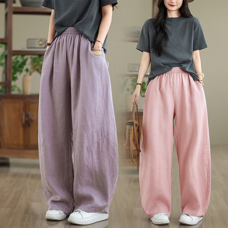 Pantalones casuales de algodón liso con bolsillos para mujer de Buddha Stones - image 30