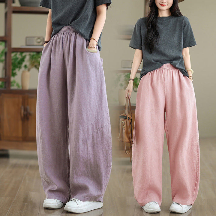 Pantalones casuales de algodón liso con bolsillos para mujer de Buddha Stones - image 30