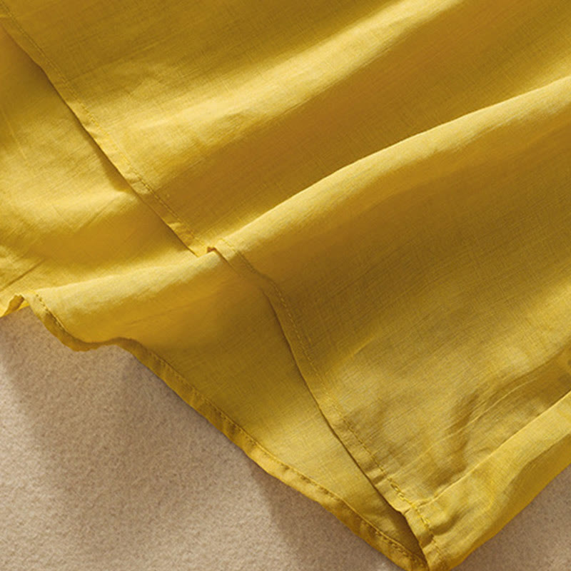 Camiseta de algodón y lino de media manga para mujer con bordado de hojas y Buddha Stones - image 10