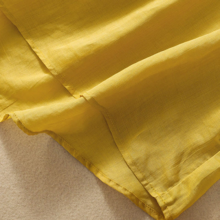 Camiseta de algodón y lino de media manga para mujer con bordado de hojas y Buddha Stones - image 10