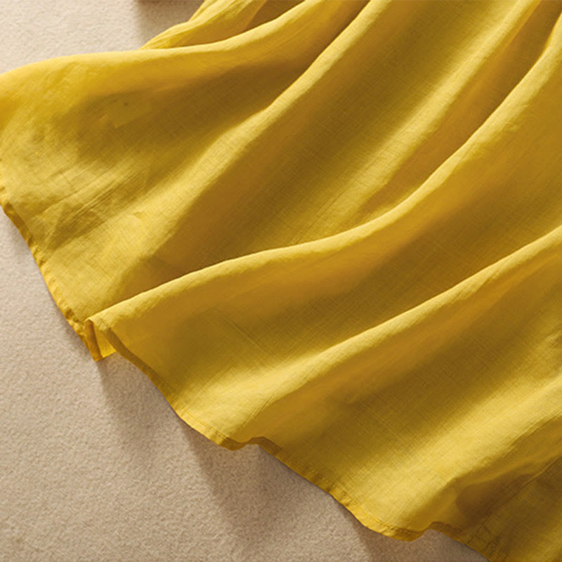 Camiseta de algodón y lino de media manga para mujer con bordado de hojas y Buddha Stones - image 6