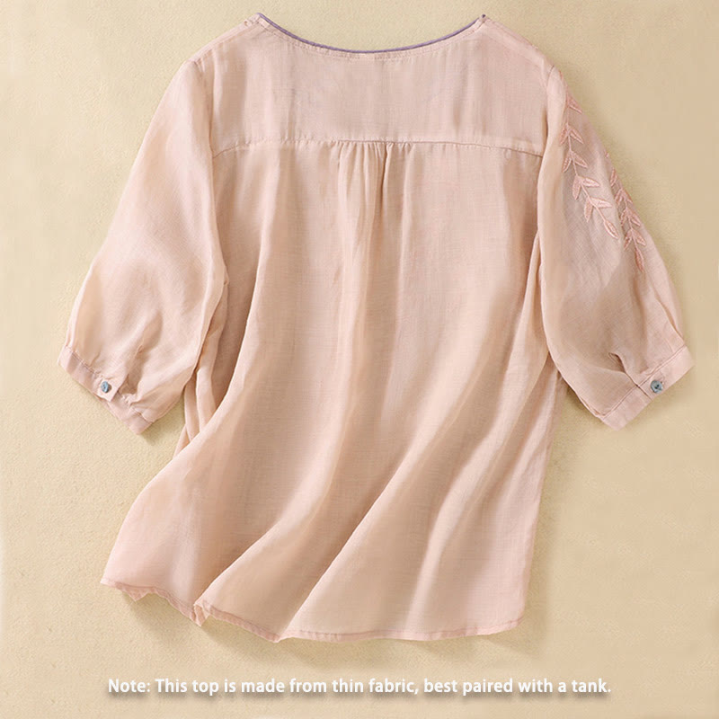 Camiseta de manga corta para mujer con bordado de Buddha Stones - image 12