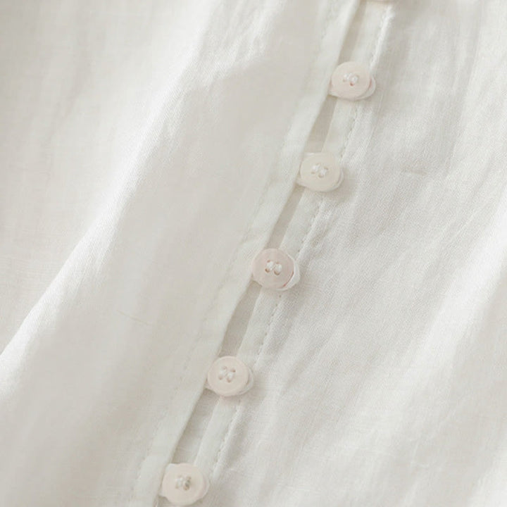 Camisa de lino y algodón con botones y bordado de Buddha Stones para mujer - image 13