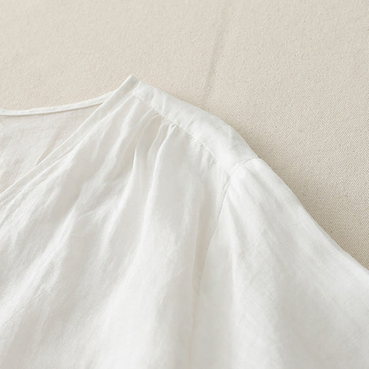 Camisa de lino y algodón con botones y bordado de Buddha Stones para mujer - image 15