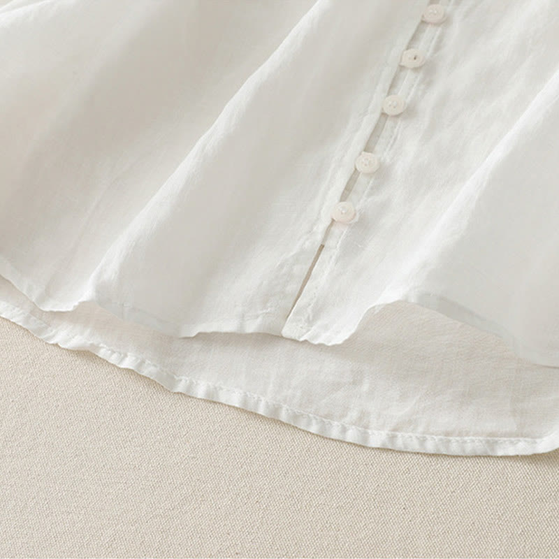 Camisa de lino y algodón con botones y bordado de Buddha Stones para mujer - image 12