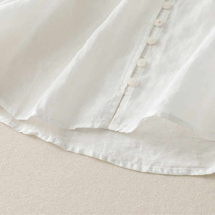 Camisa de lino y algodón con botones y bordado de Buddha Stones para mujer - image 12