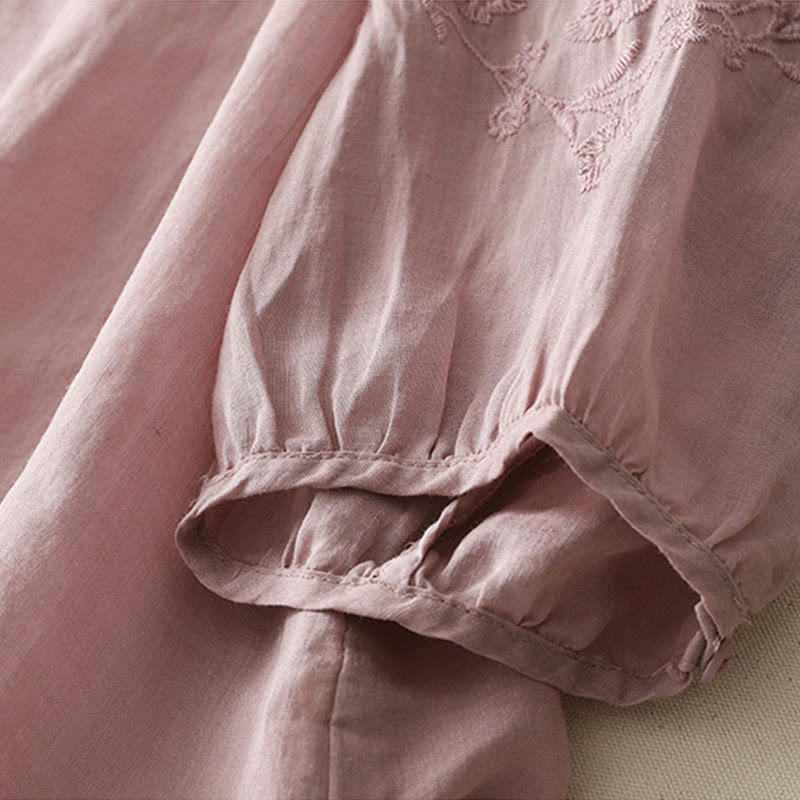 Camisa de lino y algodón con botones y bordado de Buddha Stones para mujer - image 19