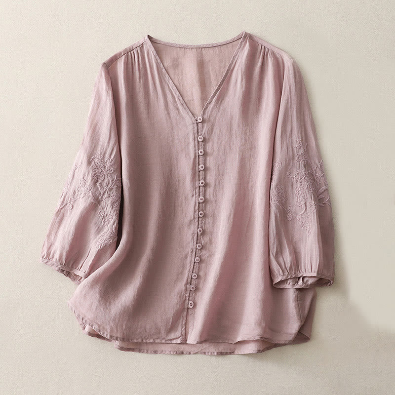 Camisa de mujer con botones y bordado de Buddha Stones - Ciruela - US8-10，UK/AU12-14，EU40-42 (2XL) - image 16