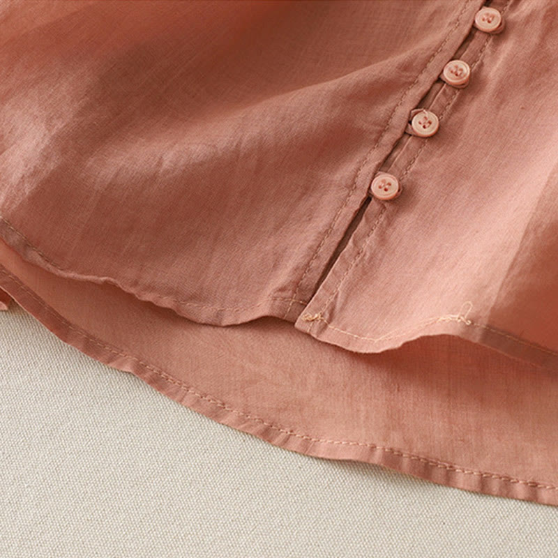 Camisa de lino y algodón con botones y bordado de Buddha Stones para mujer - image 25