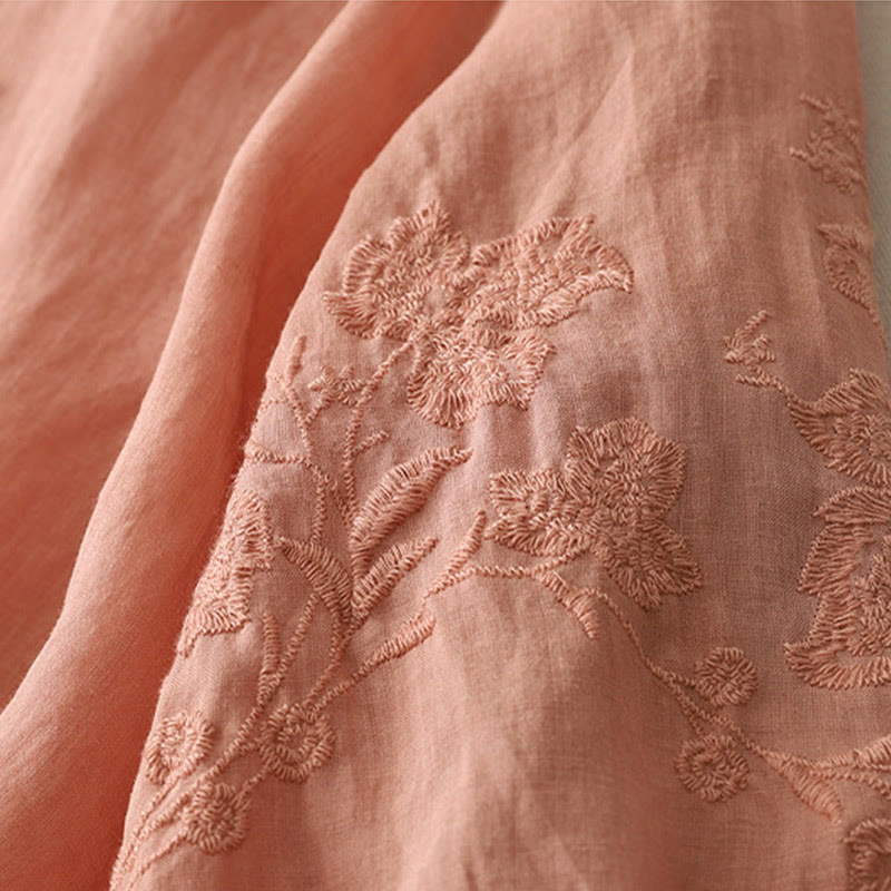 Camisa de lino y algodón con botones y bordado de Buddha Stones para mujer - image 27