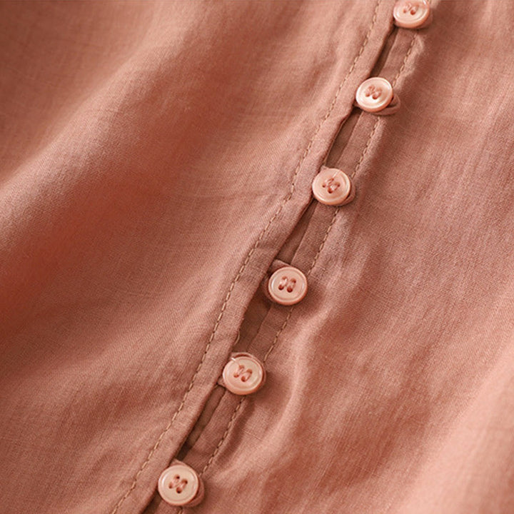 Camisa de lino y algodón con botones y bordado de Buddha Stones para mujer - image 24