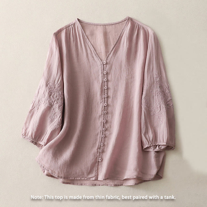 Camisa de mujer con botones y bordado de Buddha Stones - image 16