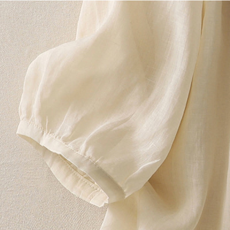 Camisa de lino y algodón para mujer con bordado de flores y Buddha Stones, de botonadura sencilla - image 3