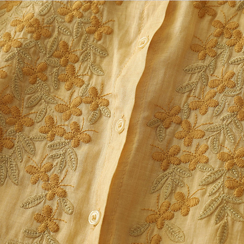 Camisa de lino y algodón para mujer con bordado de flores y Buddha Stones, de botonadura sencilla - image 18