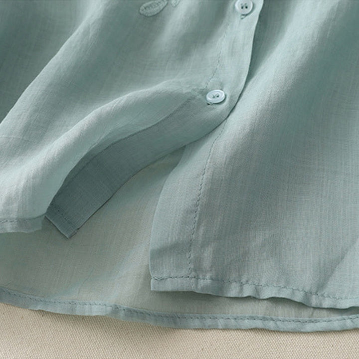 Camisa de lino y algodón para mujer con bordado de flores y Buddha Stones, de botonadura sencilla - image 21