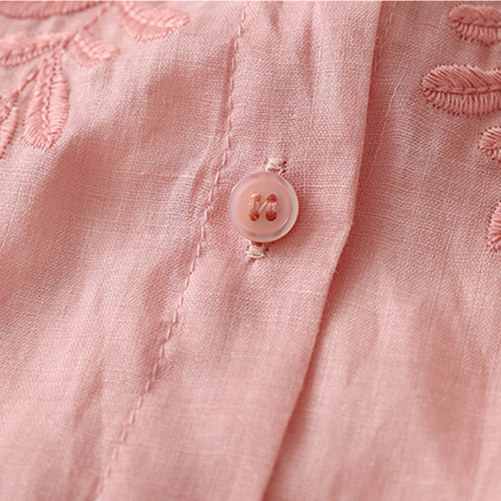 Camisa de lino y algodón para mujer con bordado de flores y Buddha Stones, de botonadura sencilla - image 38