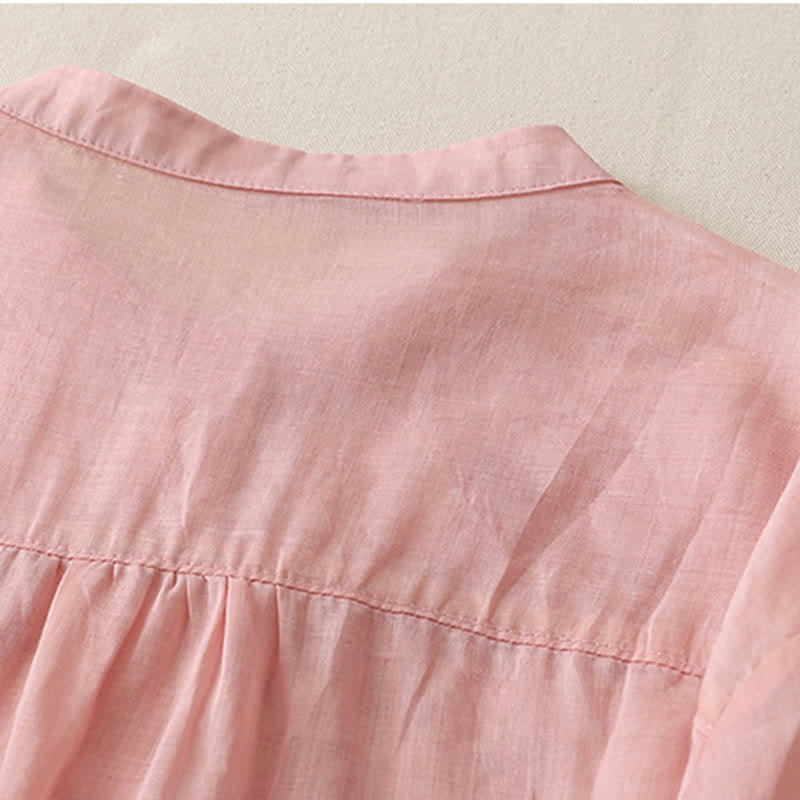 Camisa de lino y algodón para mujer con bordado de flores y Buddha Stones, de botonadura sencilla - image 31