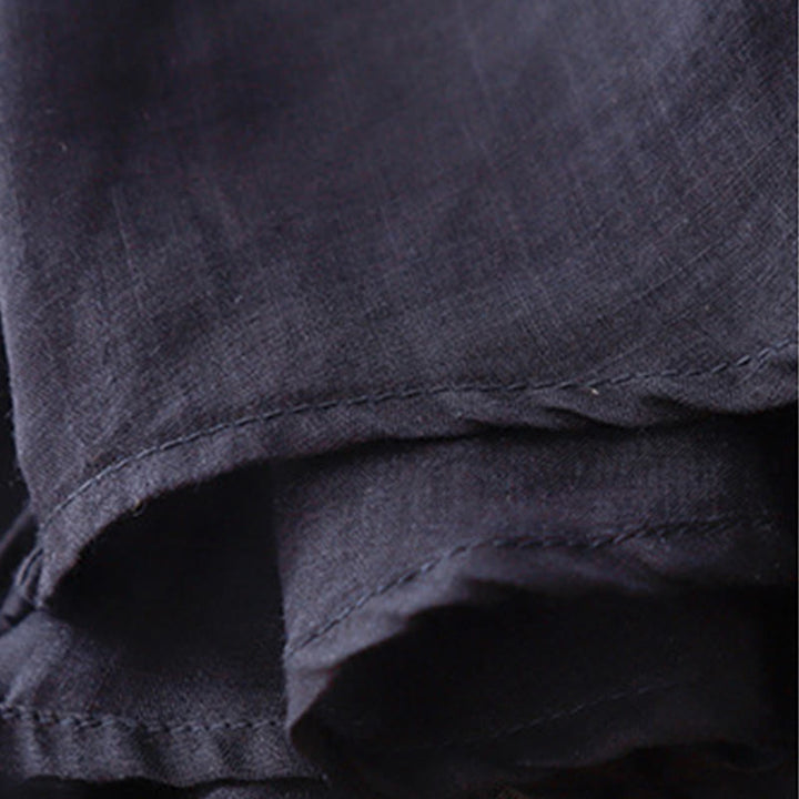 Camiseta de algodón y lino para mujer, de media manga, con cuello redondo, pliegues y bordado de Buddha Stones - image 13