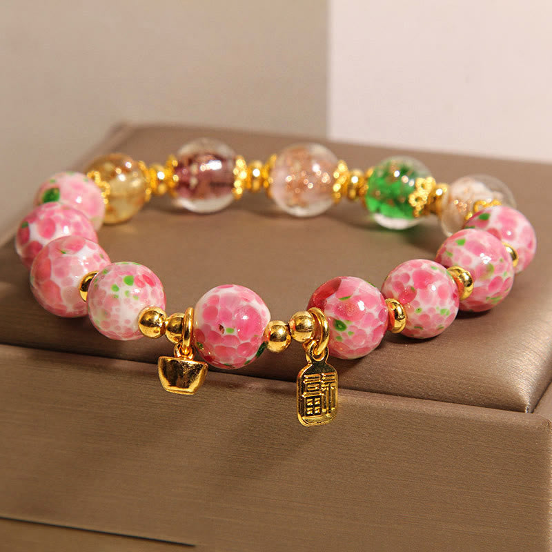 Pulsera de la suerte Liuli rosa con el personaje Fu de Buddha Stones - image 1