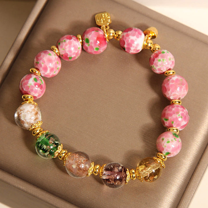 Pulsera de la suerte Liuli rosa con el personaje Fu de Buddha Stones - image 5
