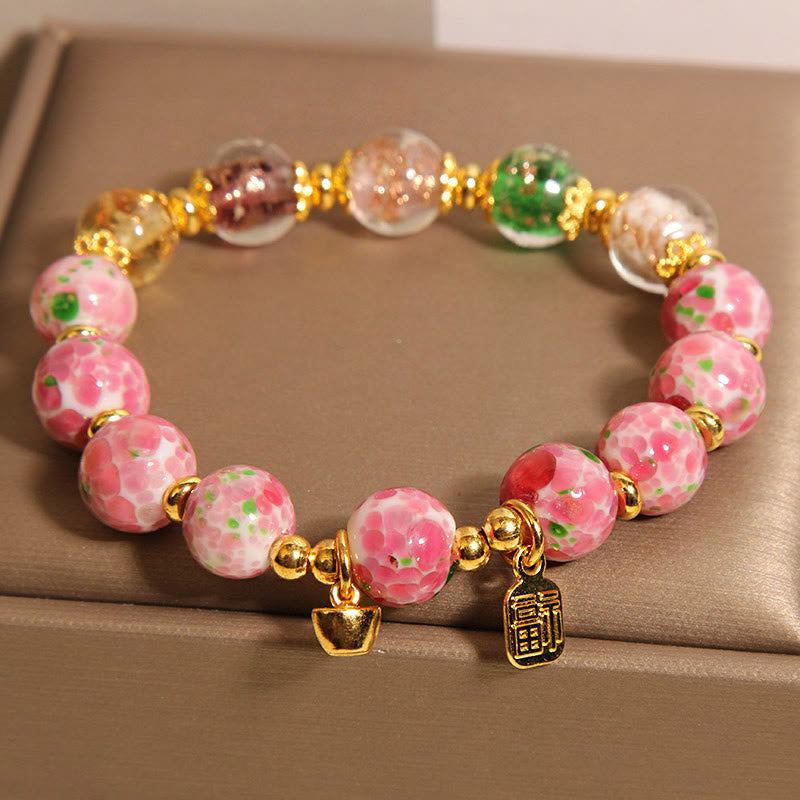 Pulsera de la suerte Liuli rosa con el personaje Fu de Buddha Stones - image 3
