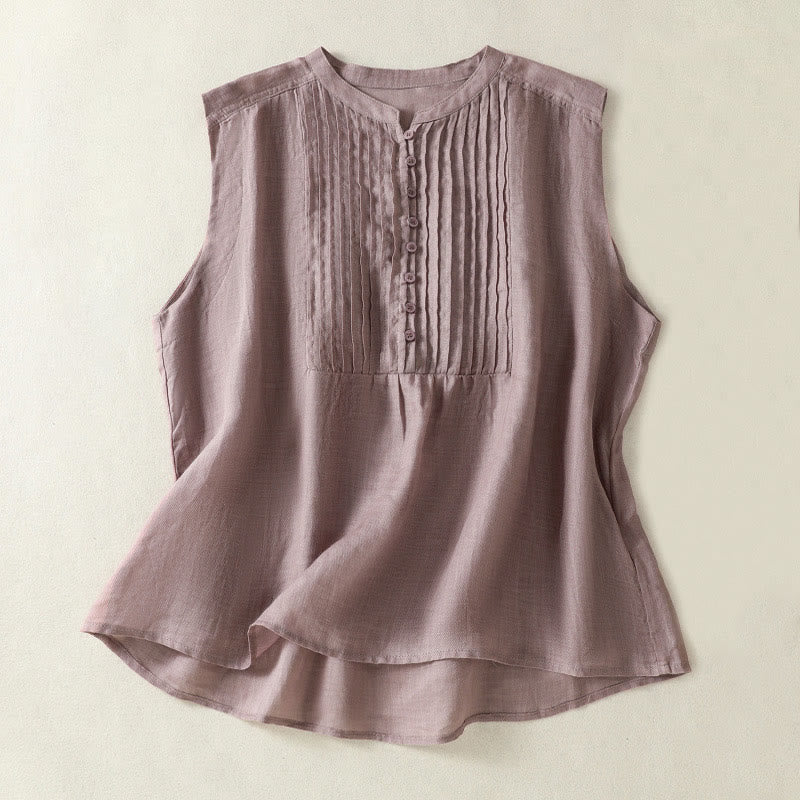 Camisa informal de lino y algodón para mujer, sin mangas, plisada y con diseño de Buddha Stones, de media manga - Cardo - US14，UK/AU18，EU46 (2XL) - image 0