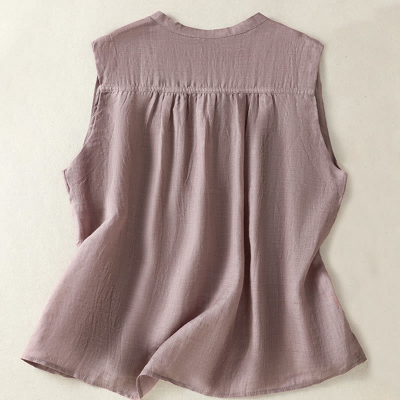 Camisa informal de lino y algodón para mujer, sin mangas, plisada y con diseño de Buddha Stones, de media manga - image 1