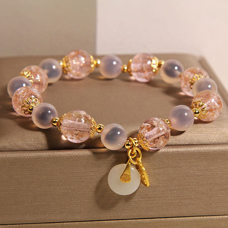 Pulsera curativa de ágata dulce Liuli con hebilla de paz y carácter Fu de Buddha Stones - image 3