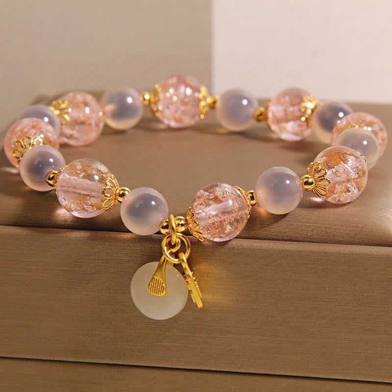 Pulsera curativa de ágata dulce Liuli con hebilla de paz y carácter Fu de Buddha Stones - image 1