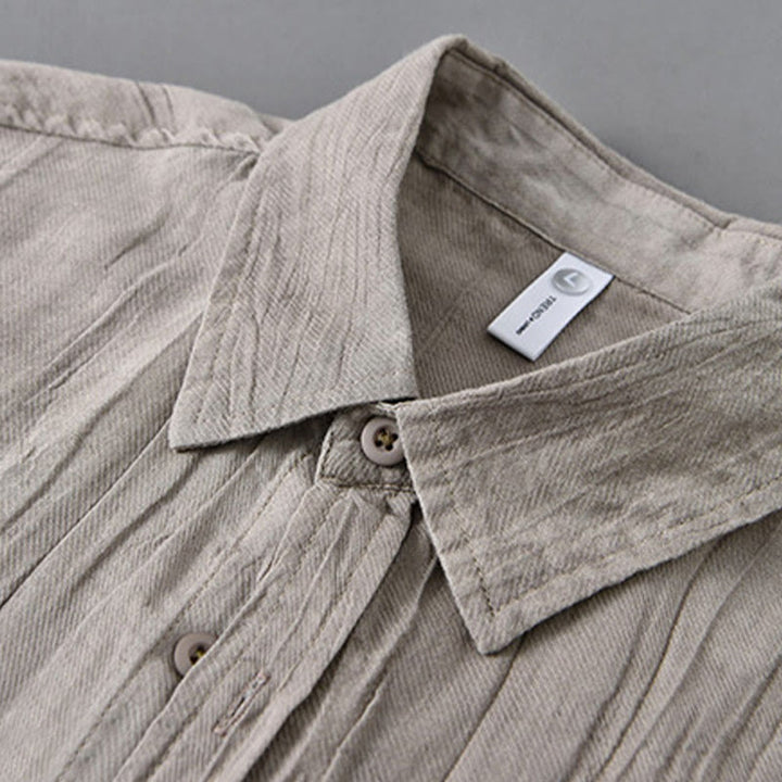 Camisa de lino ramio de manga larga para hombre con bolsillos y botones plisados ​​retro Buddha Stones - image 11