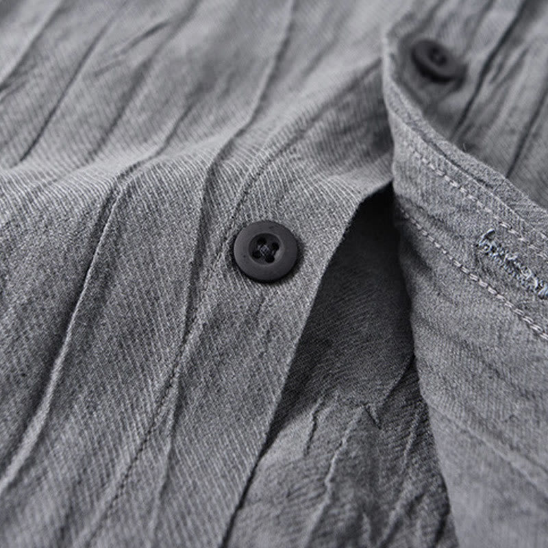 Camisa de lino ramio de manga larga para hombre con bolsillos y botones plisados ​​retro Buddha Stones - image 3