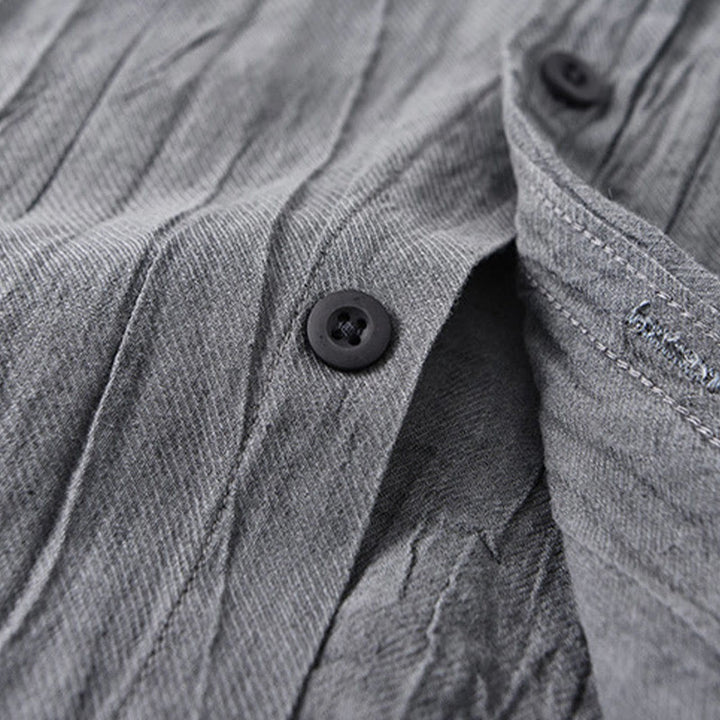 Camisa de lino ramio de manga larga para hombre con bolsillos y botones plisados ​​retro Buddha Stones - image 3