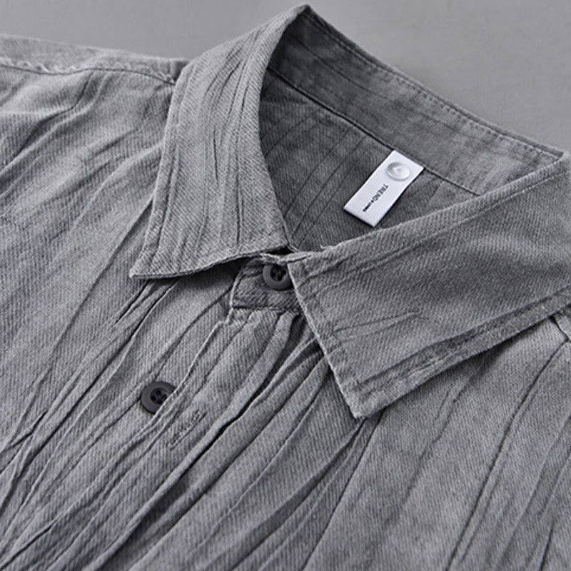 Camisa de lino ramio de manga larga para hombre con bolsillos y botones plisados ​​retro Buddha Stones - image 2