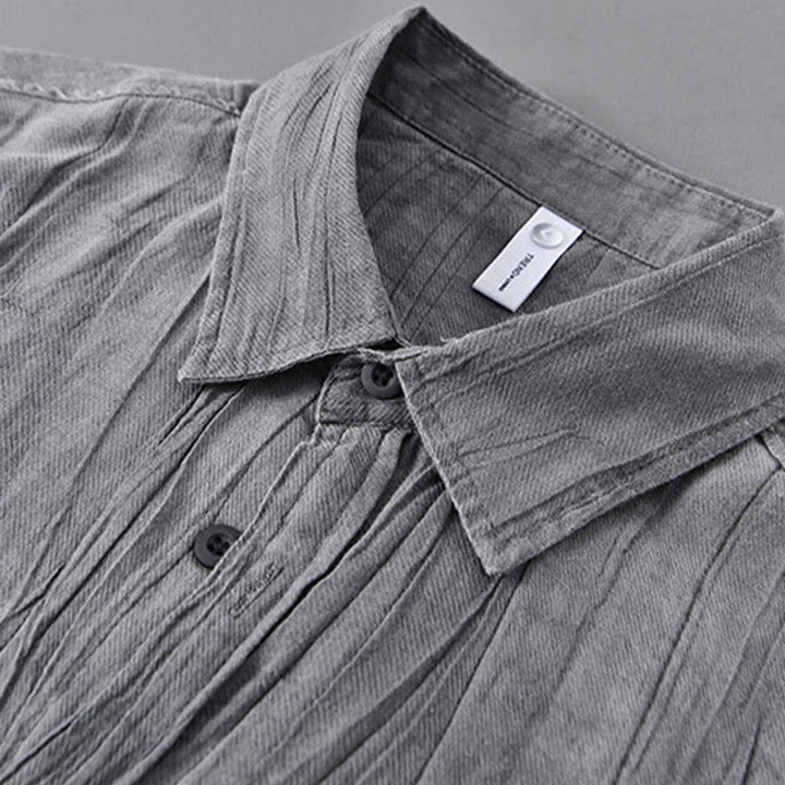 Camisa de lino ramio de manga larga para hombre con bolsillos y botones plisados ​​retro Buddha Stones - image 2