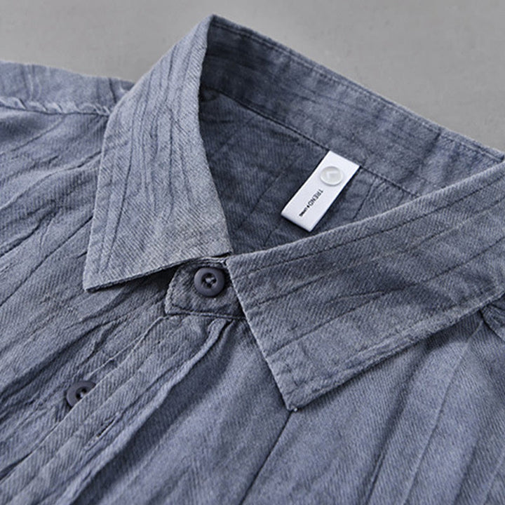 Camisa de lino ramio de manga larga para hombre con bolsillos y botones plisados ​​retro Buddha Stones - image 18