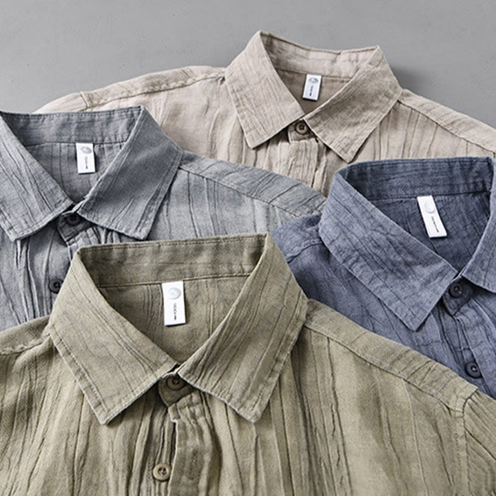 Camisa de lino ramio de manga larga para hombre con bolsillos y botones plisados ​​retro Buddha Stones - image 21