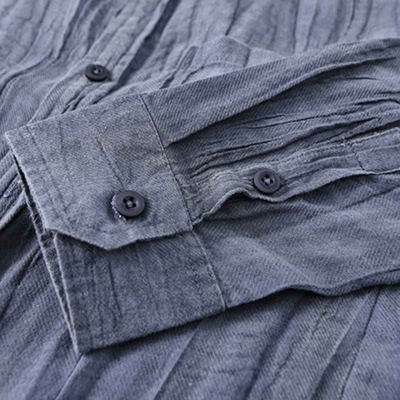 Camisa de lino ramio de manga larga para hombre con bolsillos y botones plisados ​​retro Buddha Stones - image 20